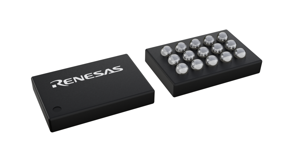 3D illustration featuring top and bottom views of WLCSP IC chip package with 15 lead count.