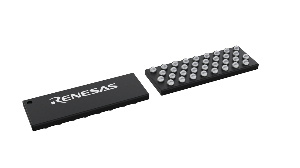 3D illustration featuring top and bottom of wlcsp ic chip package with 34 leads.
