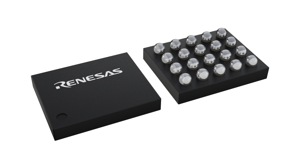 3D illustration featuring top and bottom views of WLCSP-TKCURDL IC chip package with 20 lead count.