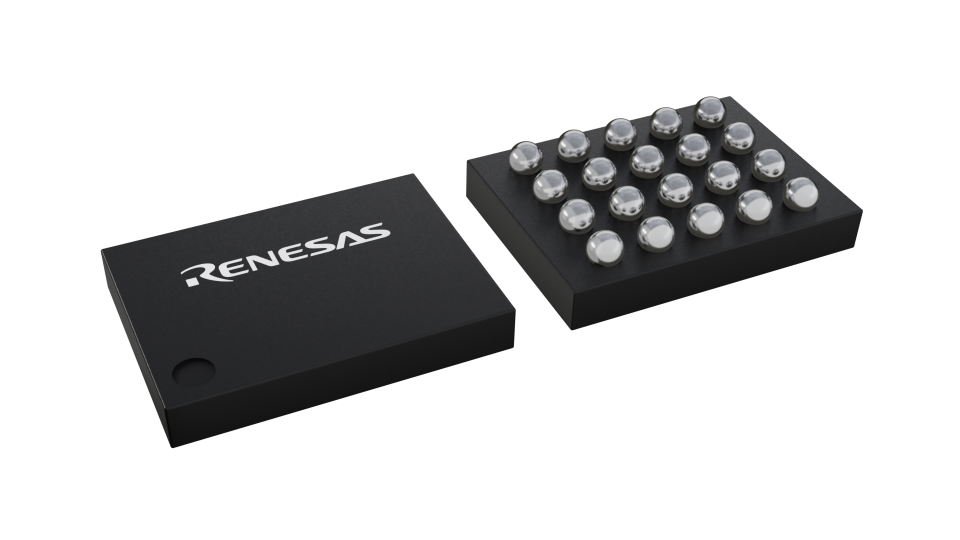 3D illustration featuring top and bottom views of WLCSP-TKCURDLBC IC chip package with 20 lead count.