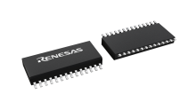 3D illustration featuring top and bottom views of SOICW chip package with 28 lead count.