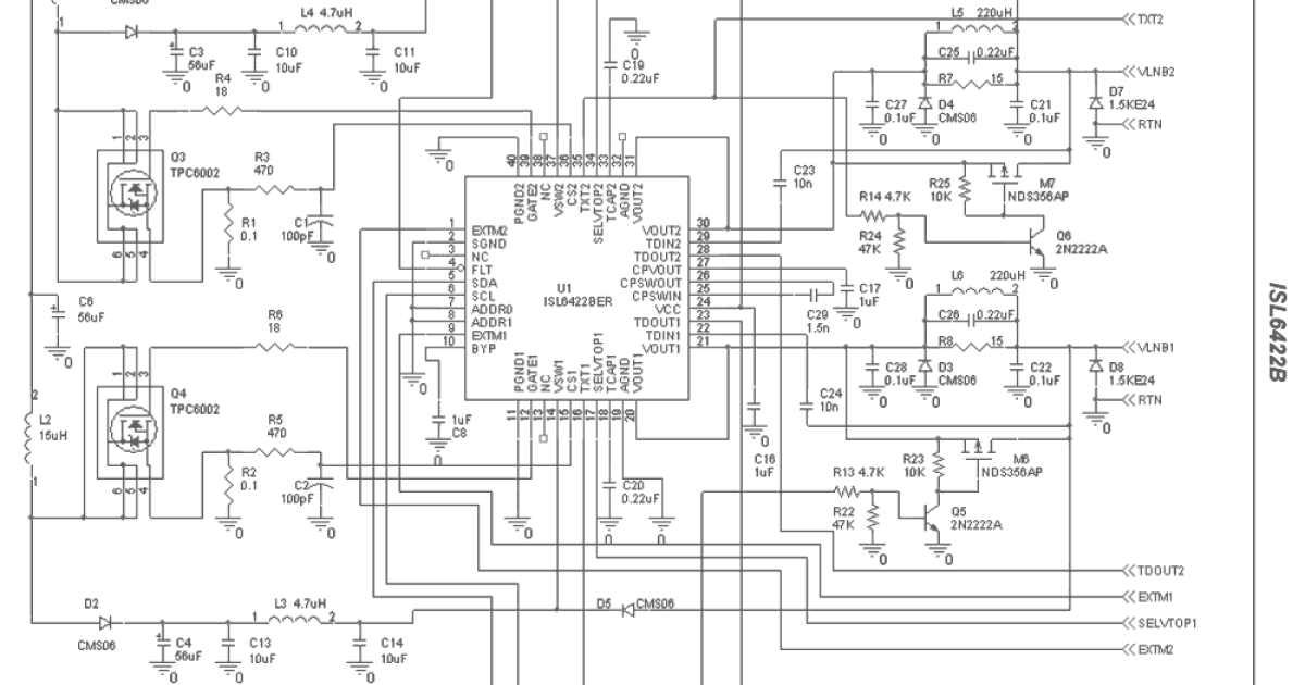 ISL6422B Dual Output LNB Supply and Control Voltage Regulator with
