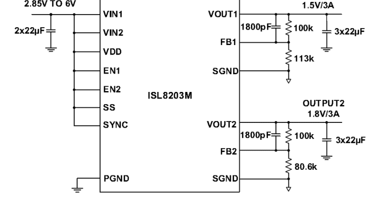 ISL8203M - Dual 3A/Single 6A Step-Down DC/DC Power Module | Renesas ルネサス