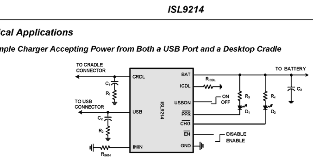 ISL9214 Liion/LiPolymer Battery Charger Accepting Two Power Sources
