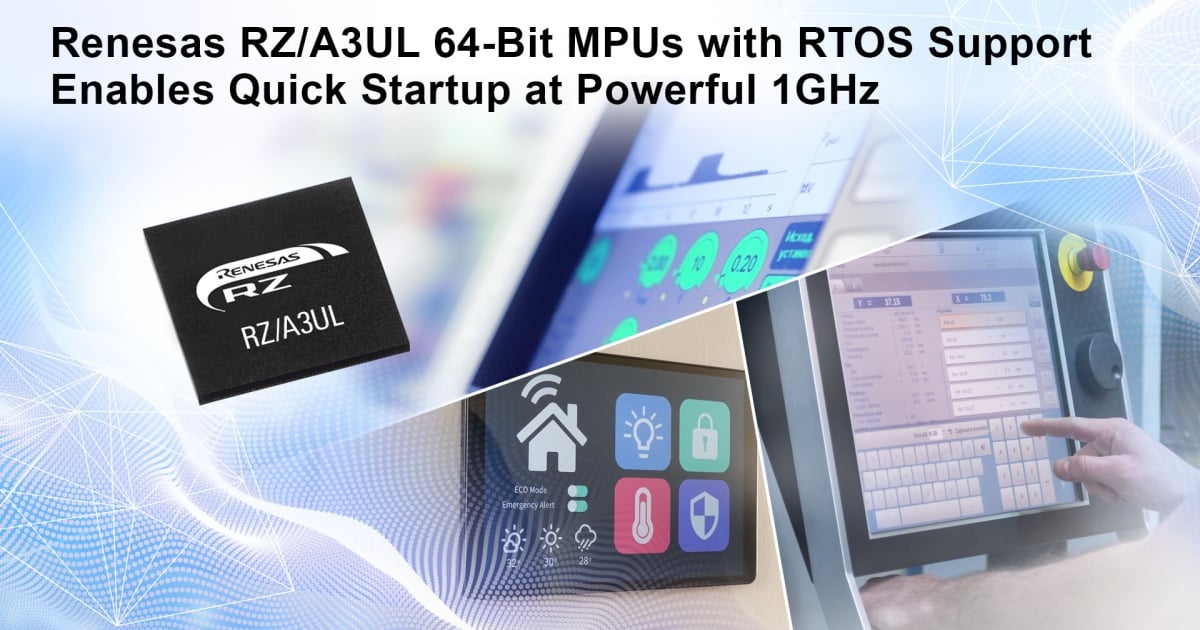 Renesas Unveils Powerful 1GHz RZ/A3UL 64-Bit MPUs with RTOS