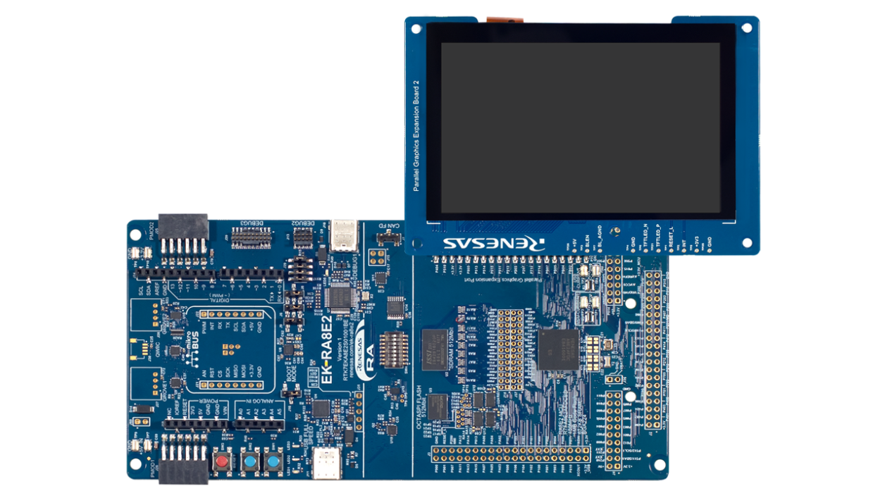 EK-RA8E2 Evaluation Board - LCD screen attached