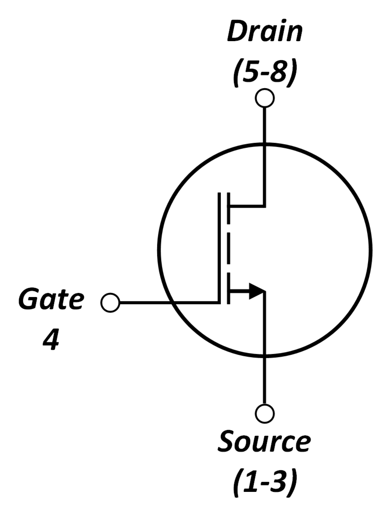 Schematic symbol for the RTP100E2P6G1FL enhancement-mode GaN FET showing Gate pin 4, Source pins 1-3, and Drain pins 5-8