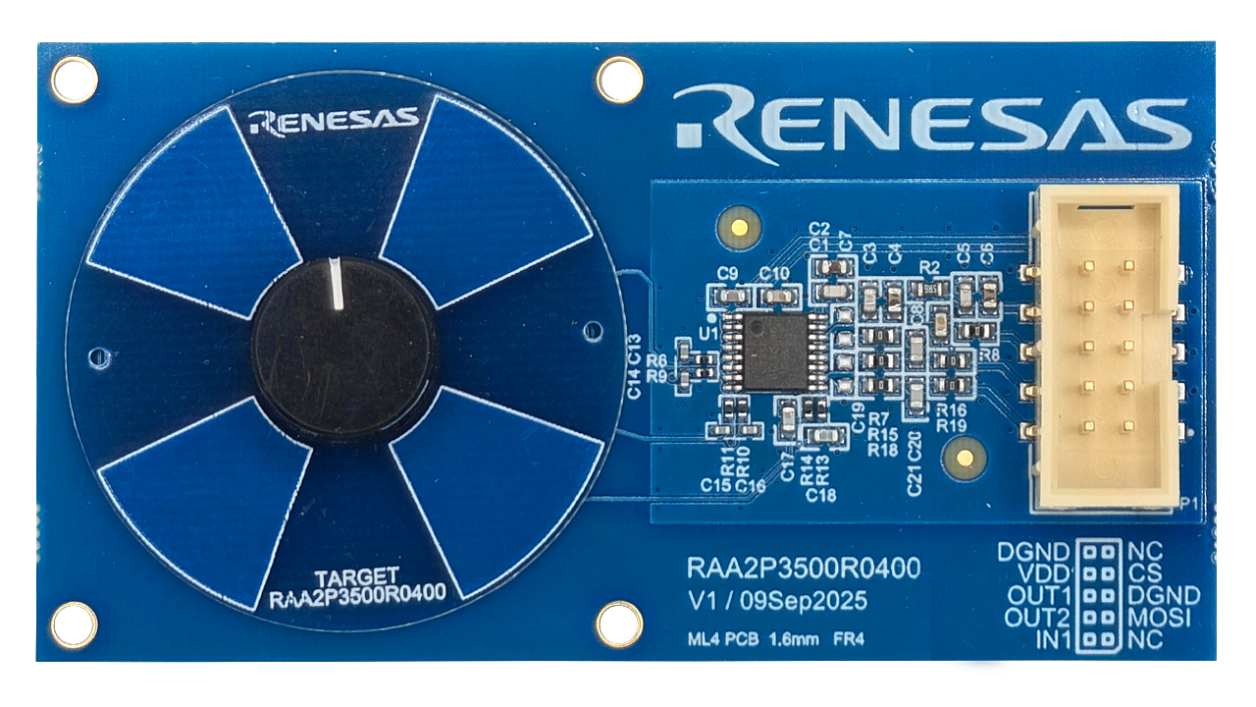 RAA2P3500R0400 4極設計ロータリセンサの上面図。