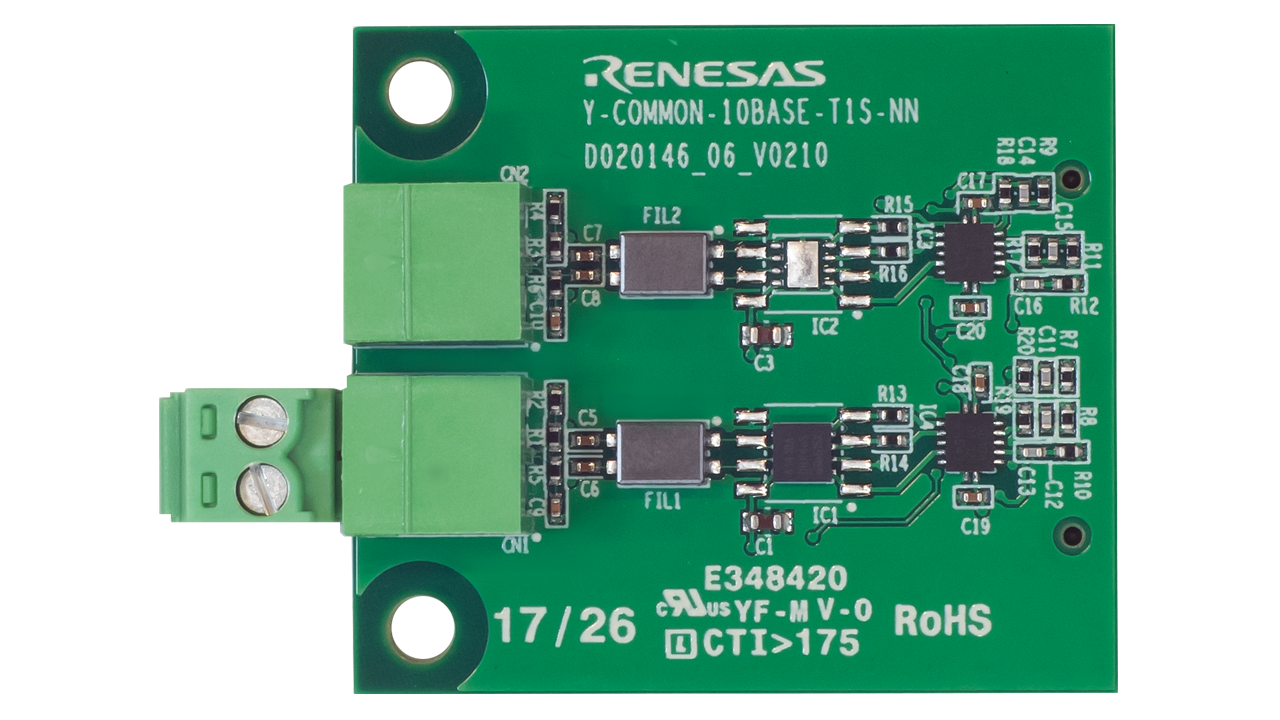 The top view of the Y-COMMON-10BASE-T1S Ethernet extension board.