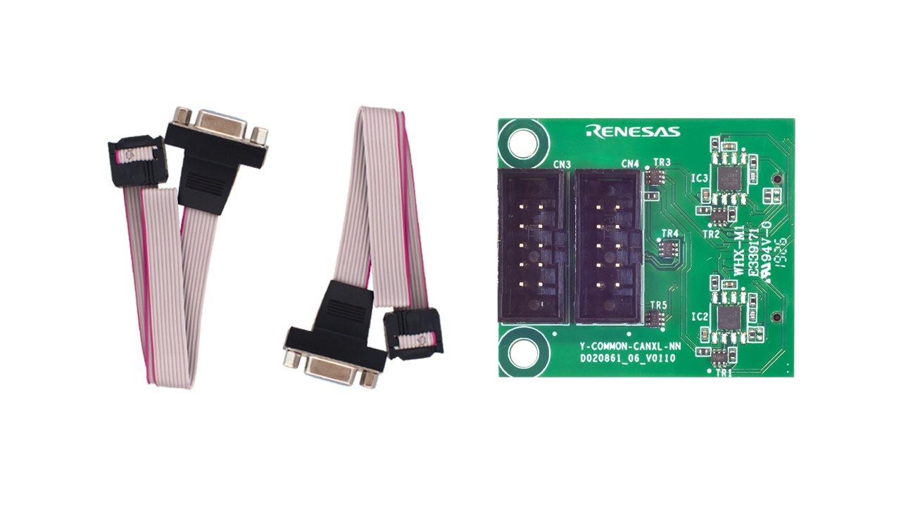 Y-COMMON-CANXL extension board shown with CAN XL interface cables and connectors used for CAN XL communication evaluation.