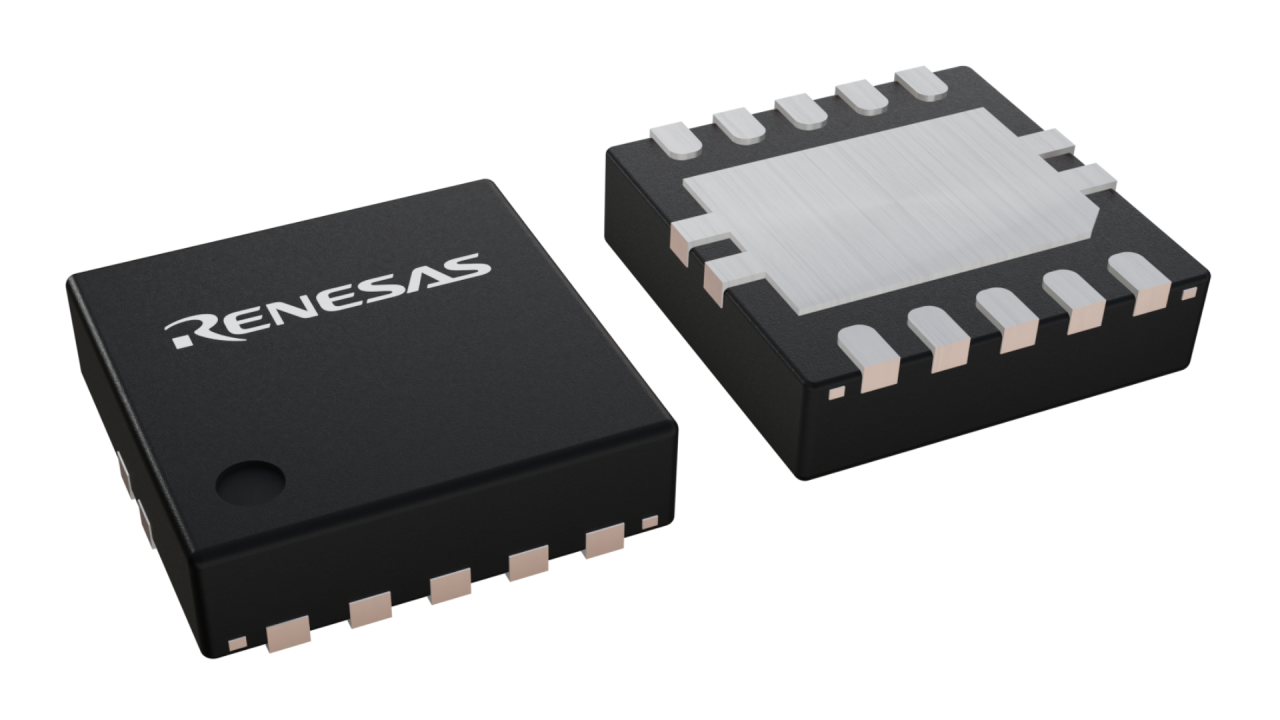 3D illustration featuring top and bottom views of DFN IC chip package with 10 lead count.