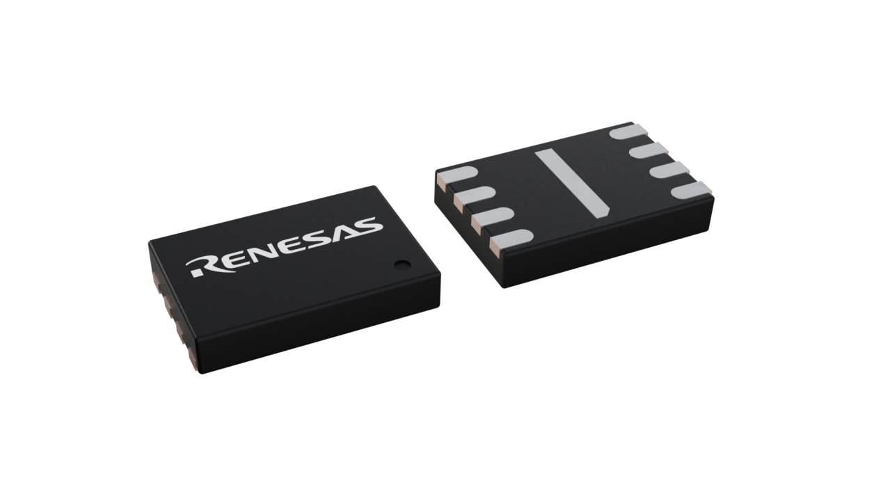 3D illustration featuring top and bottom views of DFN IC chip package with 8 lead count