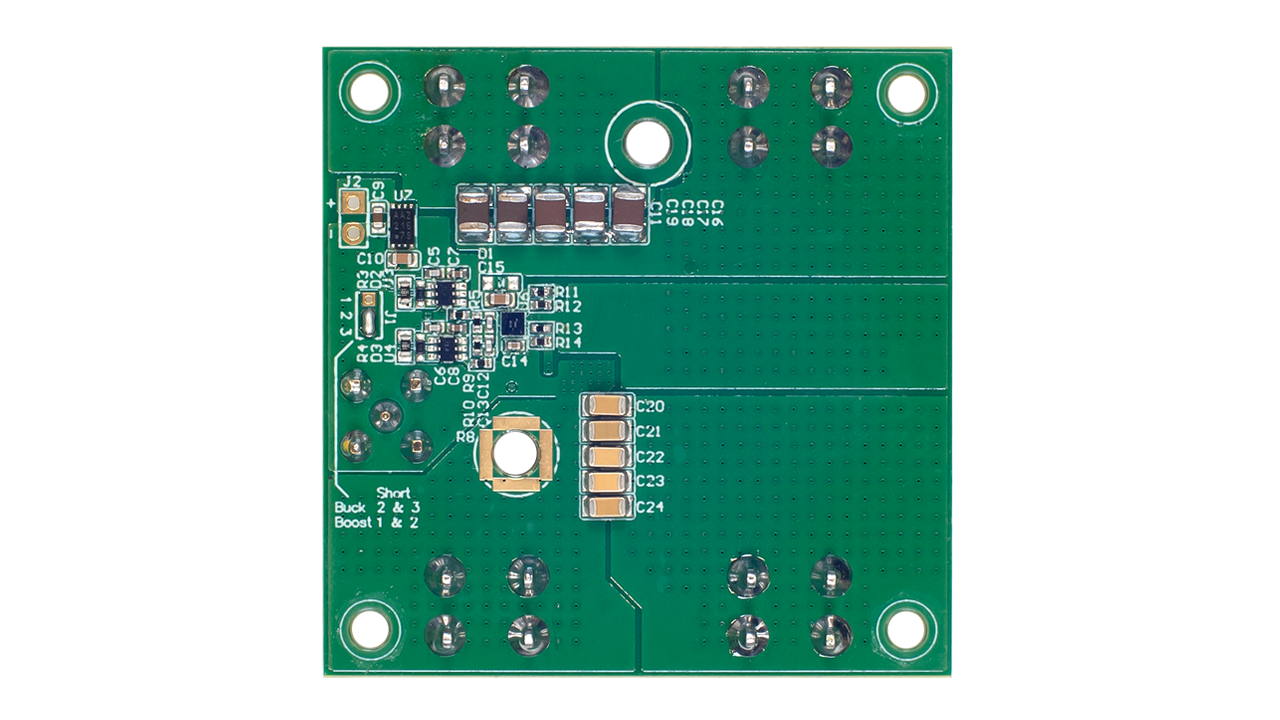 Bottom view of the EVB-RTP100E1P2G1FL-DSC evaluation board