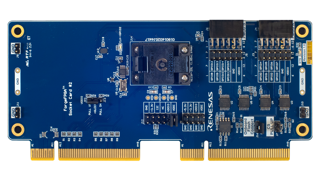 Photo of the top of the ForgeFPGA Socket Card #2 board.