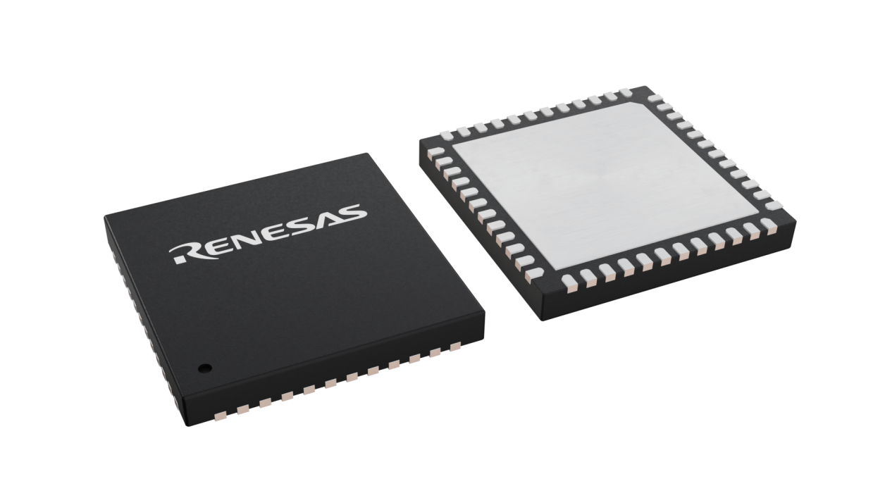 3D illustration featuring top and bottom views of HVQFN IC chip package with 48 lead count.
