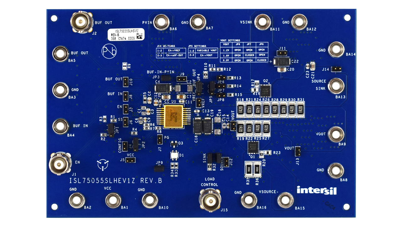 ISL75055SLHEV1Z 放射線硬化3A源と吸収源および吸収源 DDRターミネーター/LDO評価ボード - 上面