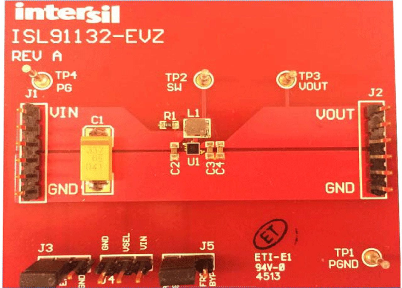ISL91132IIx-EVZ Boost Regulator with Input-to-Output Bypass Evaluation Board - Top