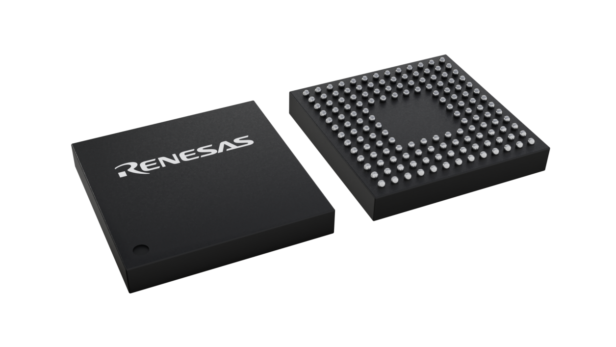 3D illustration featuring top and bottom views of LFBGA IC chip package with 144 lead count