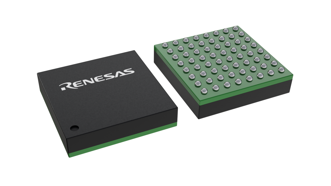 3D illustration featuring top and bottom views of LFBGA IC chip package with 64 lead count.