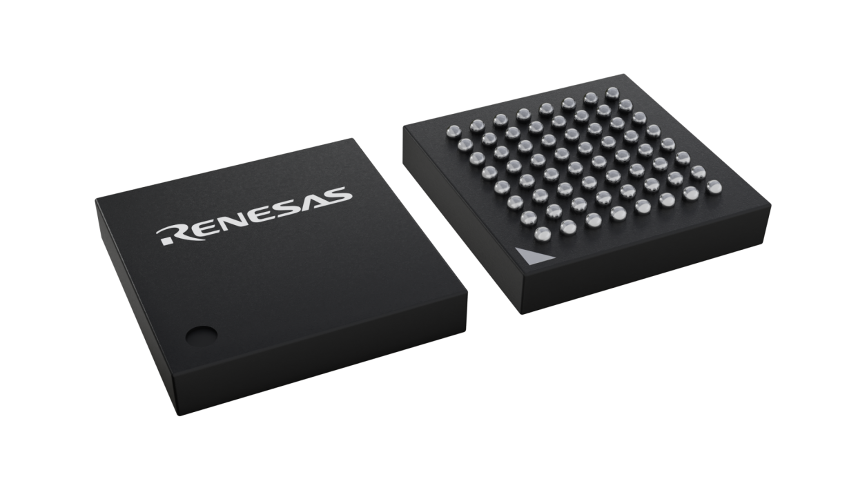 3D illustration featuring top and bottom views of LFBGA IC chip package with 64 lead count.