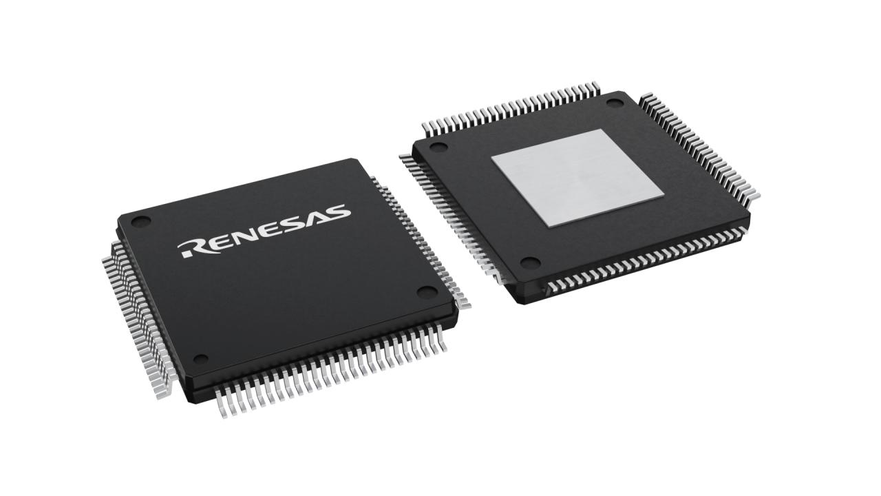 3D illustration featuring top and bottom views of LFQFP IC chip package with 100 lead count.