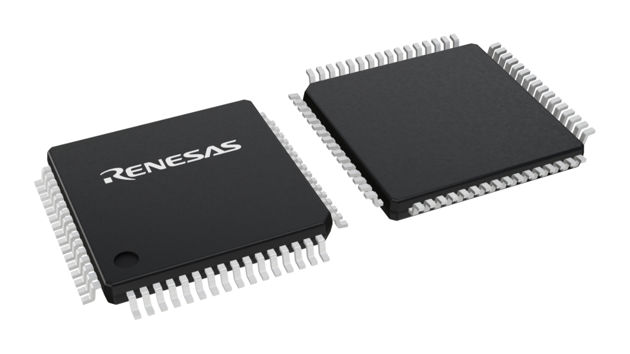 3D illustration featuring top and bottom views of LQFP IC chip package with 64 lead count.