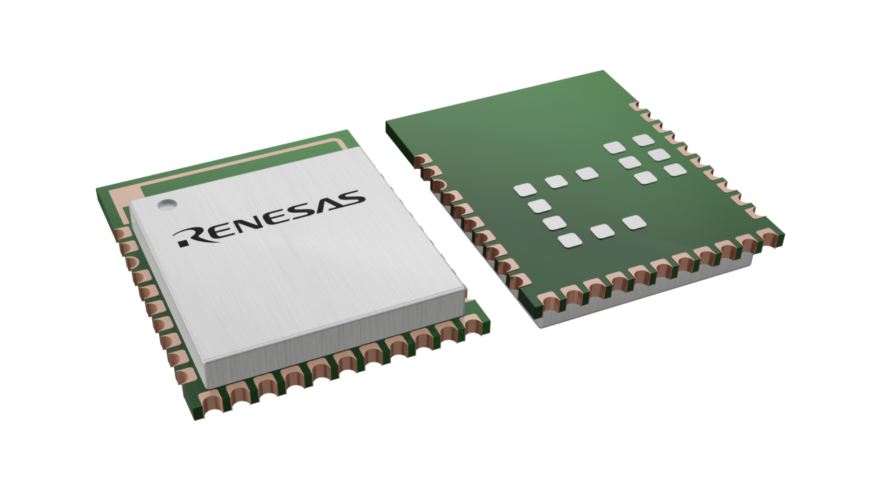 3D illustration featuring top and bottom views of module IC chip package with 45 lead count