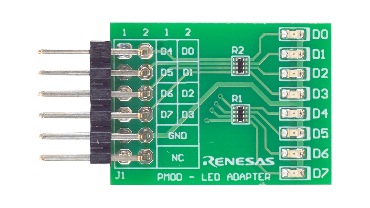 Photo of the top of the Pmod LED Adapter board.