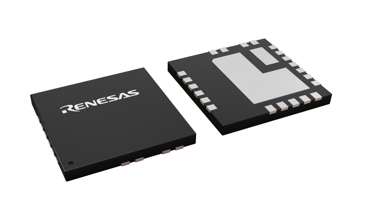 3D illustration featuring top and bottom views of QFN chip package with 22 lead count.
