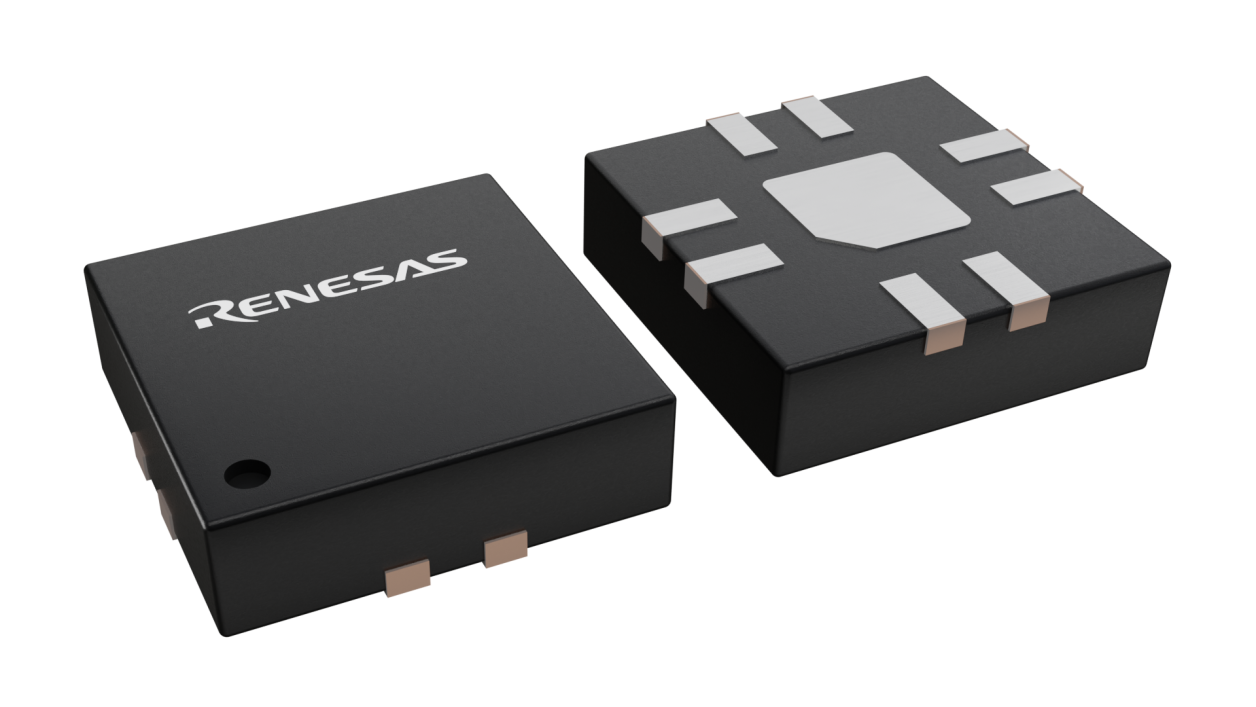 3D illustration featuring top and bottom views of QFN chip package with 8 lead count.