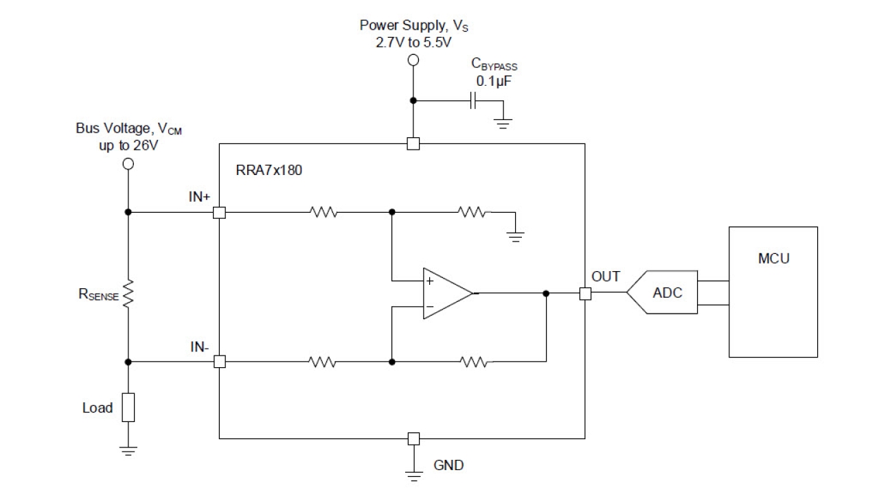 Typical RRA7x180 current-sensing circuit.