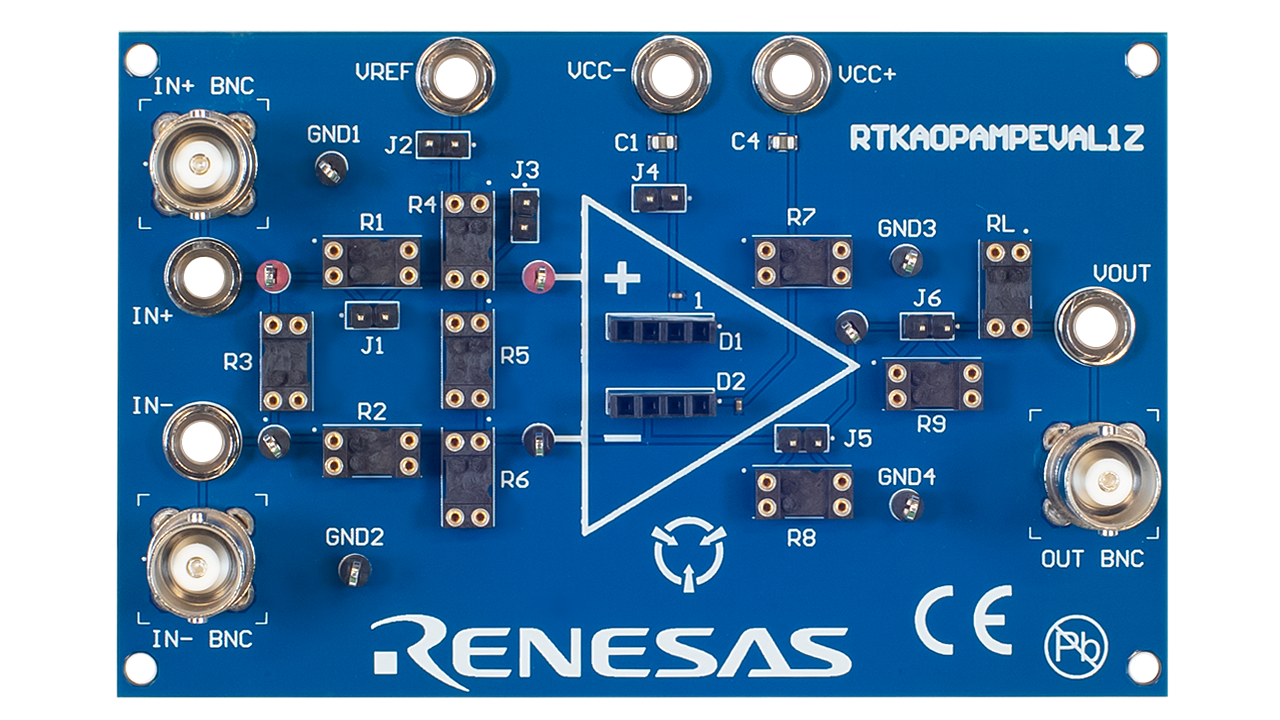 RTKAOPAMPEVKIT1Z board’s top view.