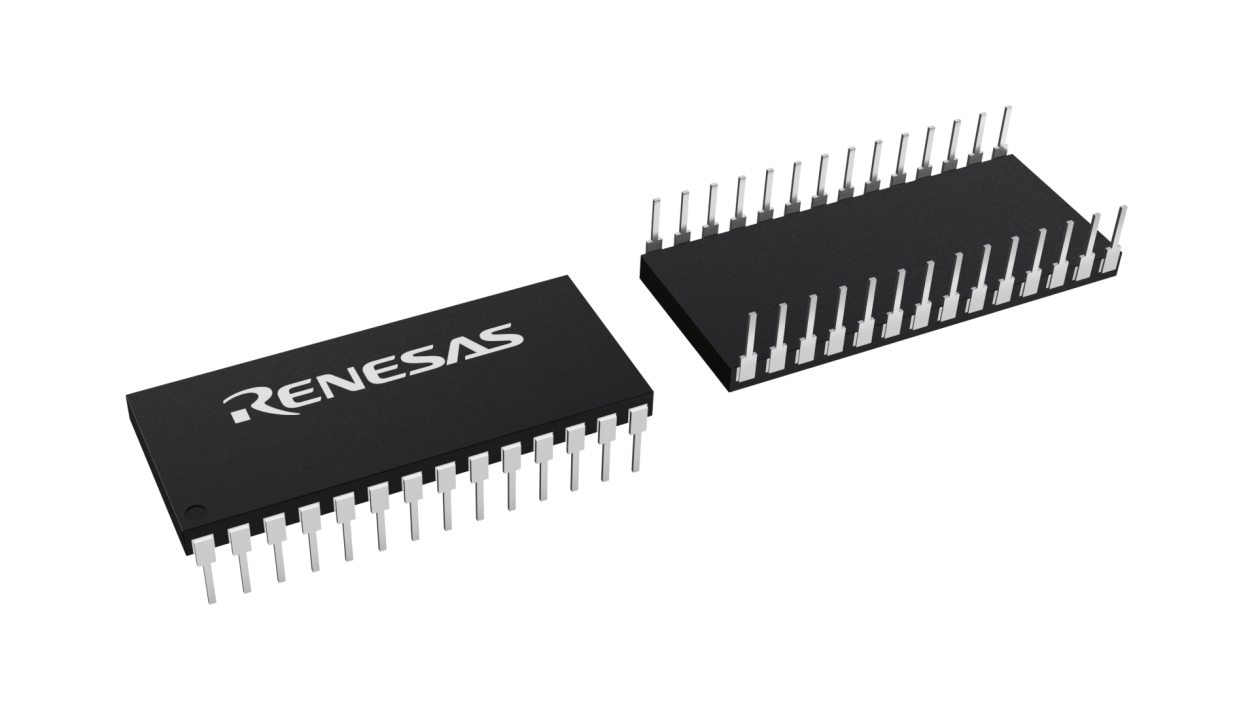 3D illustration featuring top and bottom views of SBDIP chip package with 28 lead count.