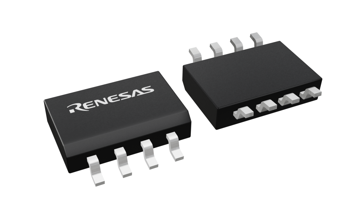 3D illustration featuring top and bottom views of SOIC IC chip package with 8 lead count.
