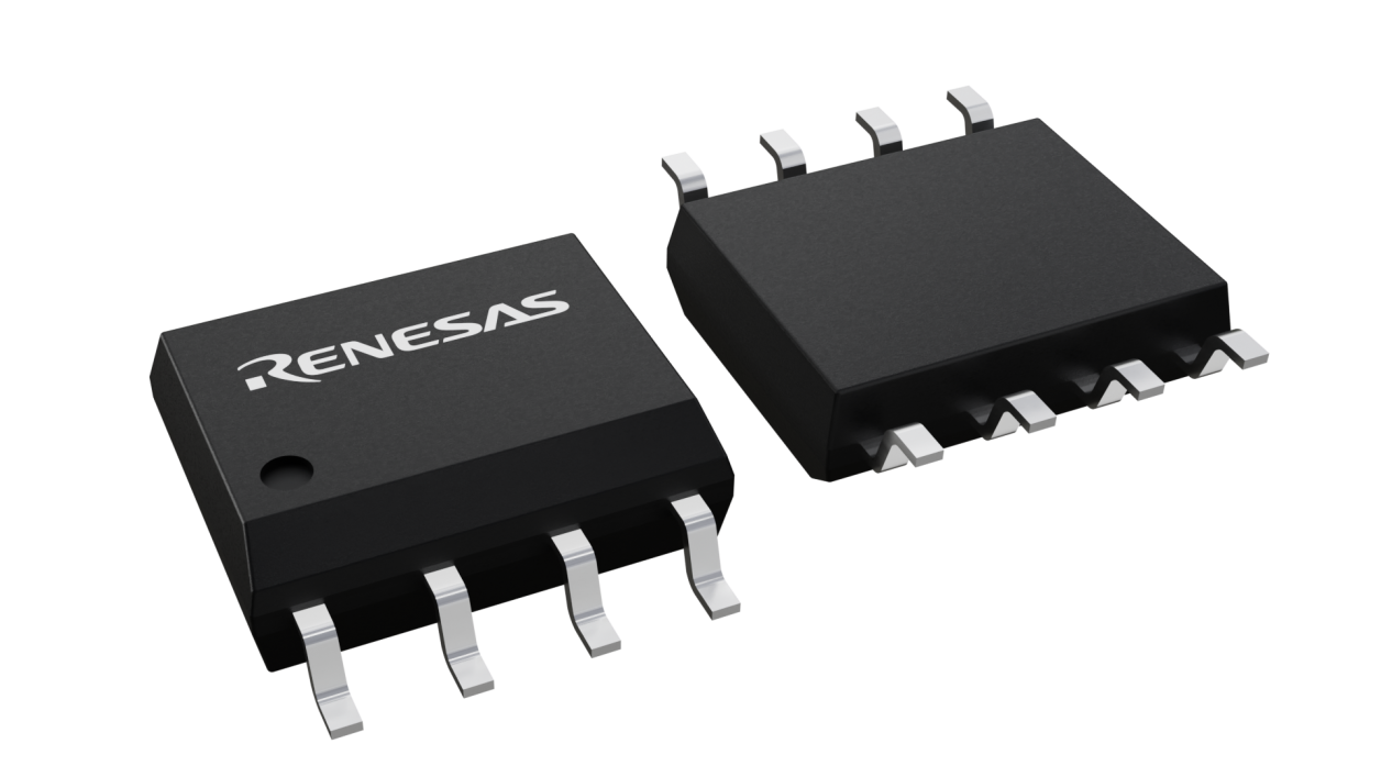 3D illustration featuring top and bottom views of SOICN chip package with 8 lead count.