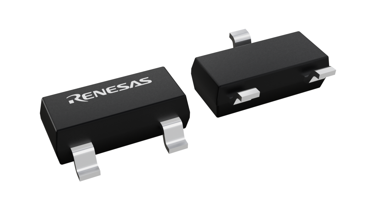 3D illustration featuring top and bottom views of SOT23 chip package with 3 lead count.