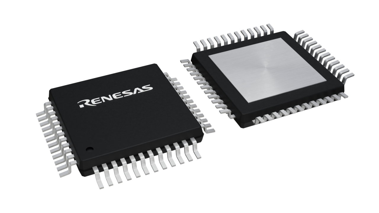 3D illustration featuring top and bottom views of TQFP chip package with 48 lead count.
