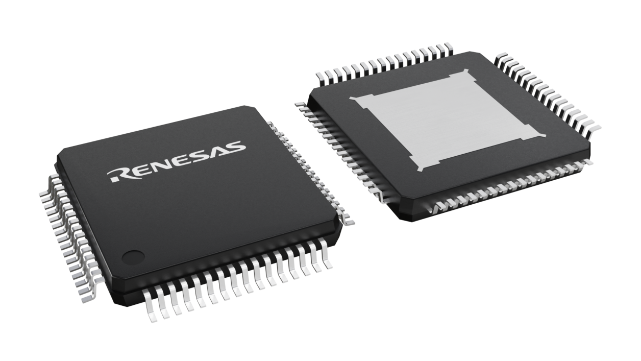 3D illustration featuring top and bottom views of TQFP-EP chip package with 64 lead count.