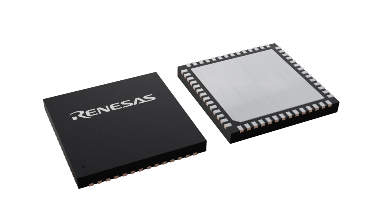 3D illustration featuring top and bottom of VFQFPN IC chip package with 56 lead count