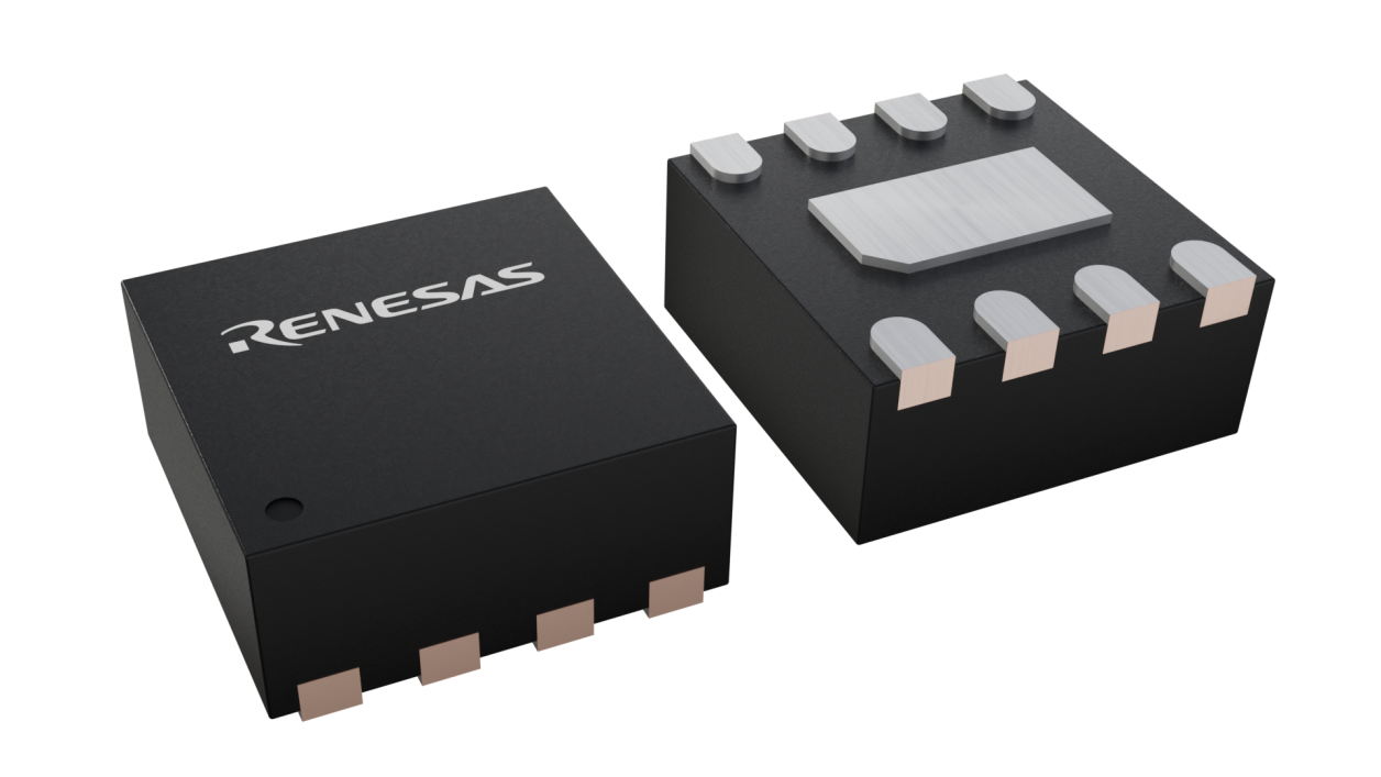 3D illustration featuring top and bottom views of VFQFPN IC chip package with 8 lead count.