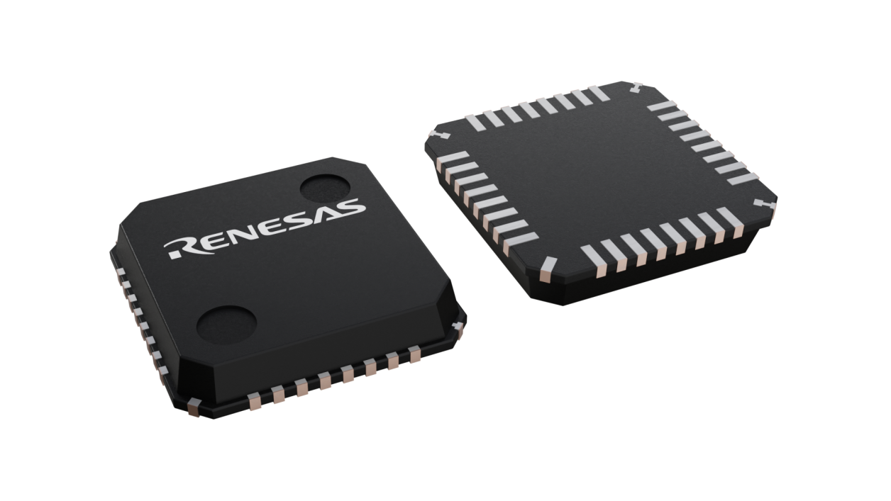 3D illustration featuring top and bottom views of VQFN IC chip package with 32 lead count.
