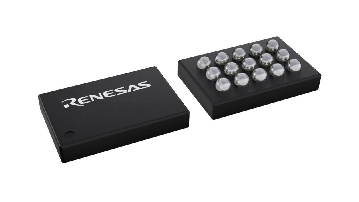 3D illustration featuring top and bottom views of WLCSP IC chip package with 15 lead count.
