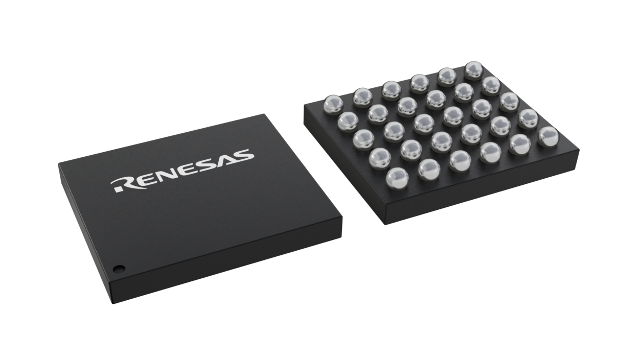 3D illustration featuring top and bottom views of WLCSP IC chip package with 30 lead count.