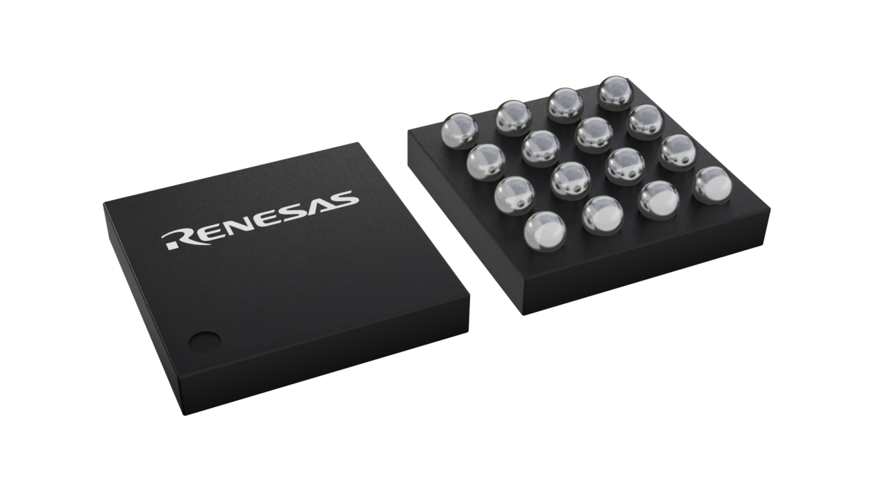3D illustration featuring top and bottom views of WLCSP-BP IC chip package with 16 lead count.