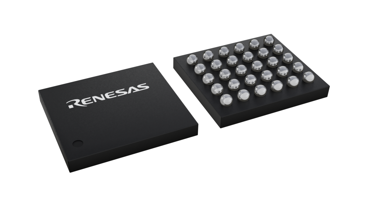 3D illustration featuring top and bottom views of WLCSP-BP IC chip package with 30 lead count.