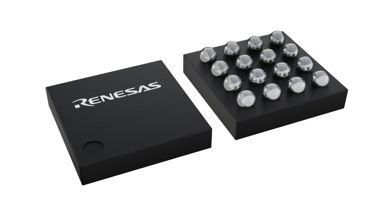 3D illustration featuring top and bottom views of WLCSP-TKCURDLBC IC chip package with 16 lead count.