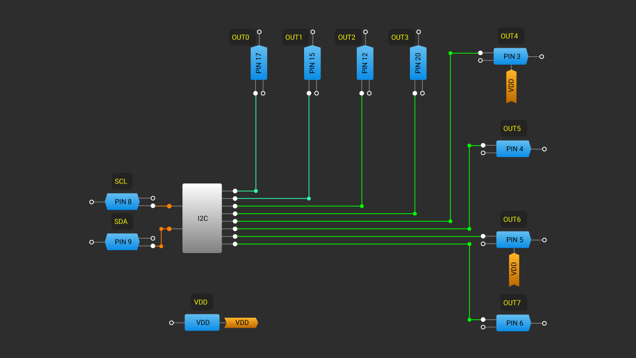 GreenPAK GPIO Expander Schematic Diagram Schematic circuit diagram featuring GreenPAK IO expander.