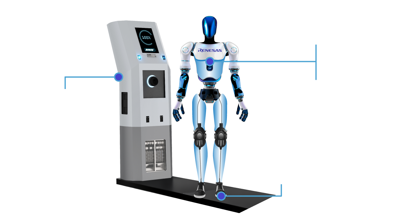 Humanoid Robot Power Capability Illustration featuring humanoid robot with charging or docking station highlighting its power capabilities.