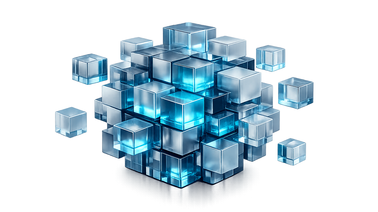 Blur crystallized cubes coming together to form a large cube indicating partners building a stronger Renesas.