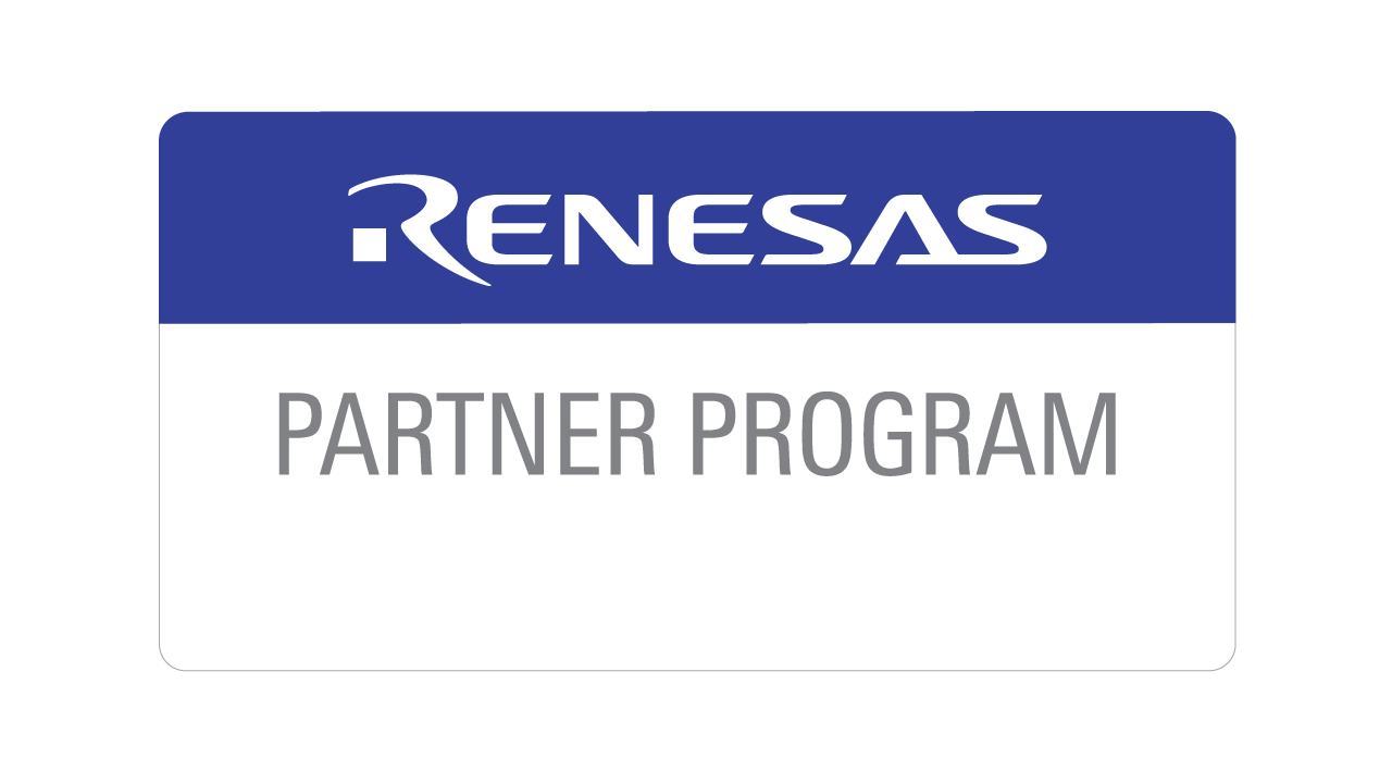 Rectangular badge featuring Renesas' partner program.